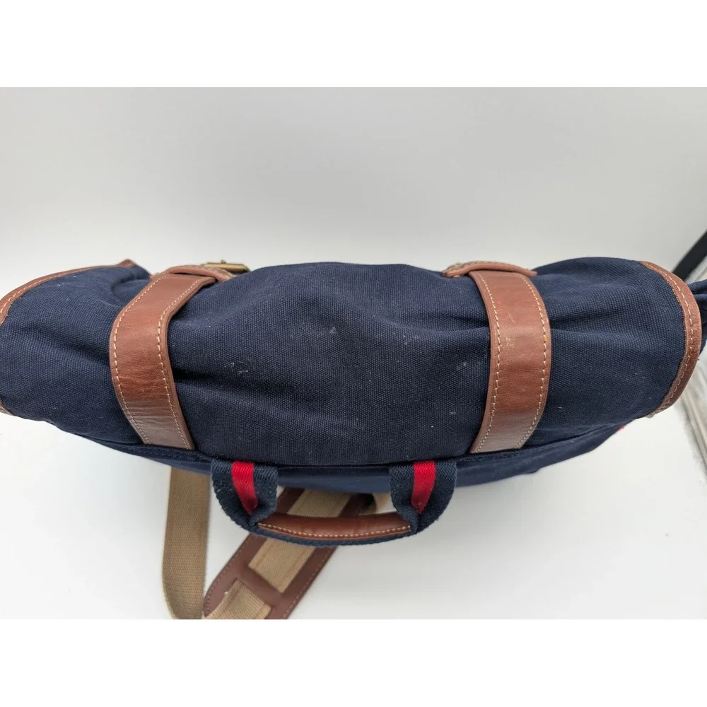 Tommy Hilfiger Navy Blue Canvas Messenger Bag Leather Trim Laptop Sleeve Mens